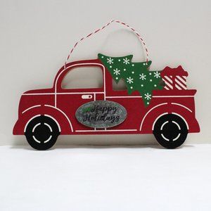 Happy Holidays Hanging Christmas Tree Presents Red Delivery Truck